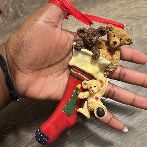 Teddy bear with dangling teddy ornament
